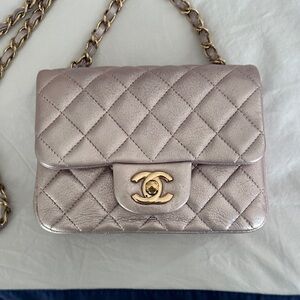Chanel Quilted Pink Metallic Bag Mini Flap